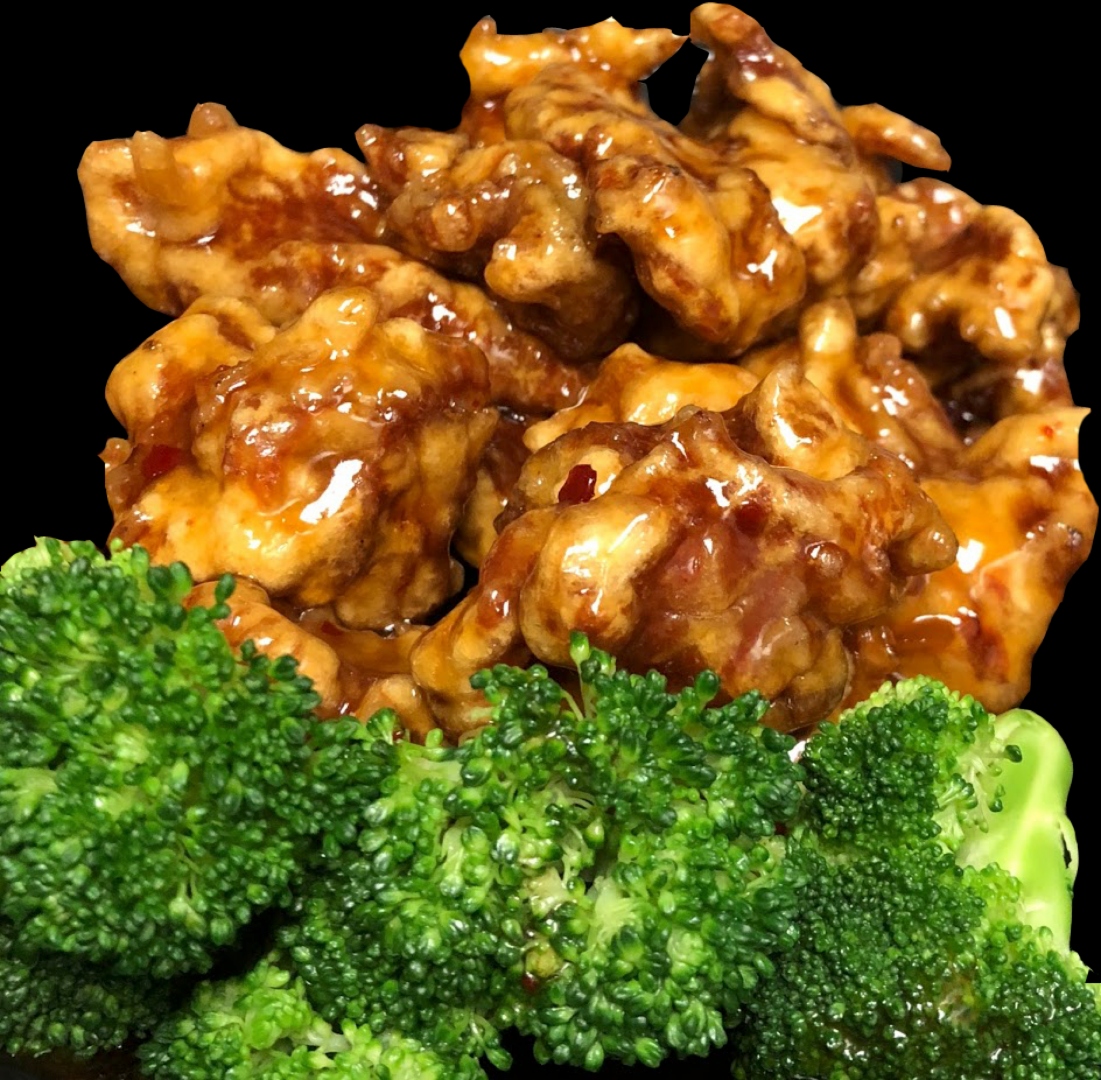Signature crispy chicken and broccoli dish